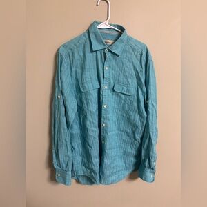 Tommy Bahama Button Down Shirt Mens Size Medium Light Blue Linen Cotton Blend